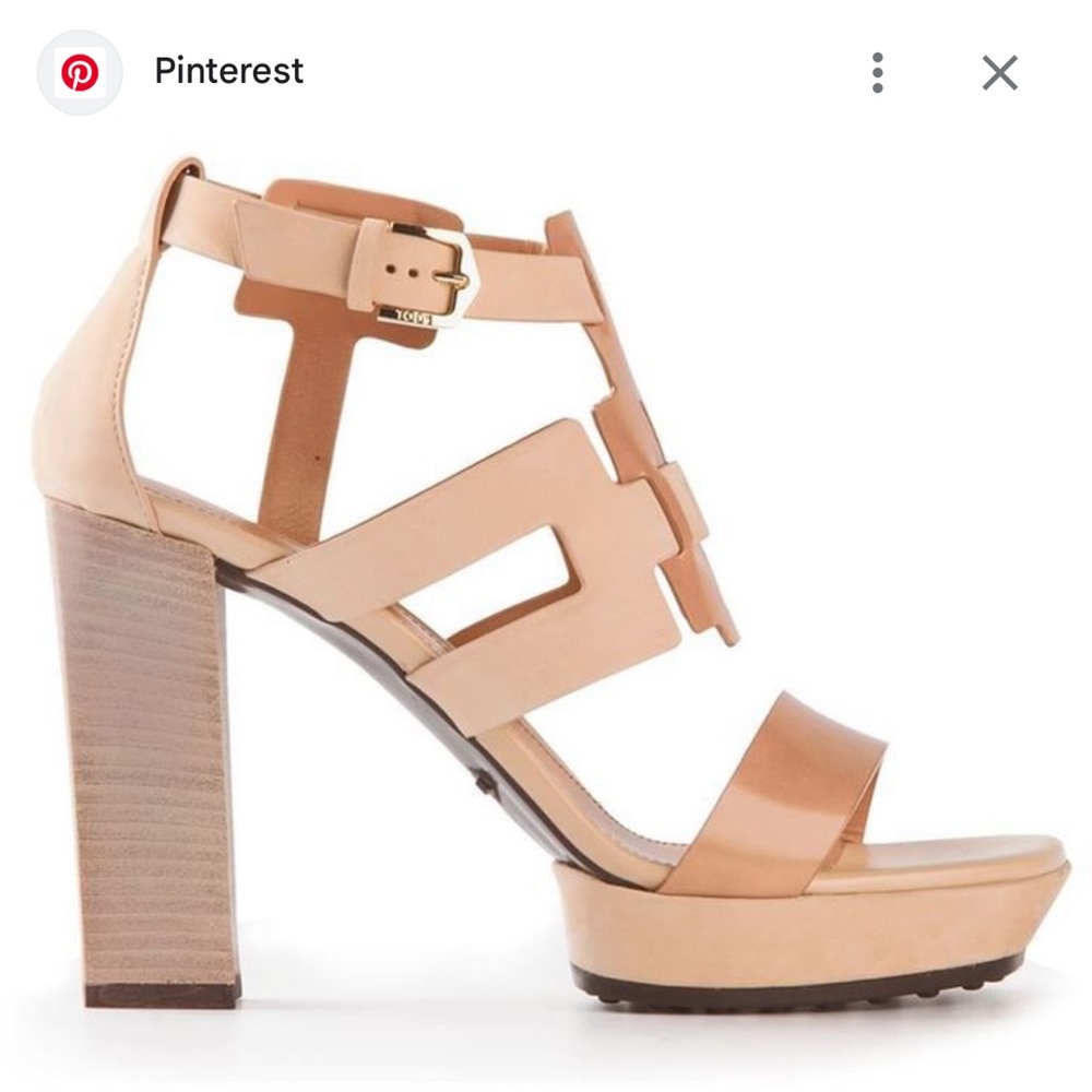 Tod's Nude Tan Leather Platform Block Heel Sandals